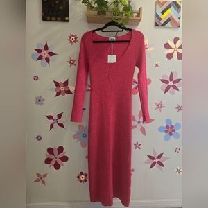 Pink Knit Midi Dress